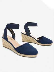 Women's Closed Toe Elastic Ankle Strap Espadrilles Vacation Outing Comfortable Commuting And Shopping Wedge Sandals Summer Shoes - 藏蓝色 - 查看 6