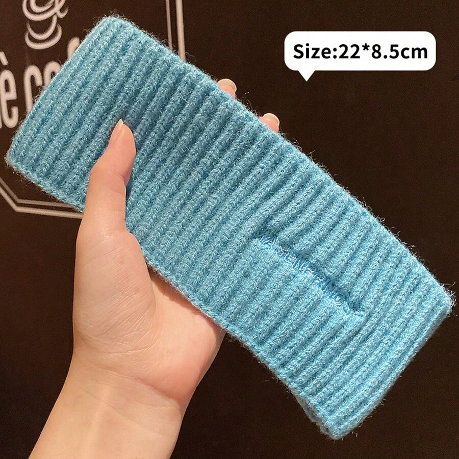 時尚女士頭帶：針織寬頭帶,防風保暖,適用於秋冬、產後,大邊綁頭箍、髮帶 - 藍色 - 查看 1