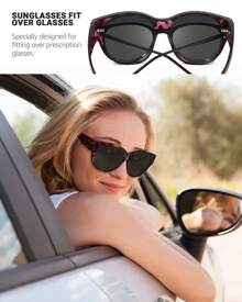 LVIOE Polarized Fit Over Sunglasses For Women - Round Frame To Wear Over Glasses With UV Protection For Driving Boho - Hot Pink - View 1