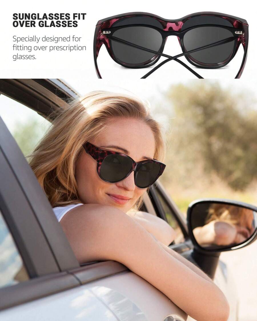 LVIOE Polarized Fit Over Sunglasses For Women - Round Frame To Wear Over Glasses With UV Protection For Driving Boho - Hot Pink - View 1