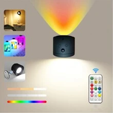 1 Pack LED Wall Sconces With Rechargeable Battery Operated,  Picture Painting Wall Light With Remote, 360° Rotate Magnetic Ball ( 2 Types: A: 3 Light Colors, B: 3 Light Colors + 10 RGB Colors Dimmable ) - Black - View 1
