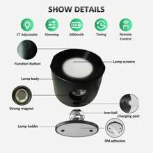 1 Pack LED Wall Sconces With Rechargeable Battery Operated,  Picture Painting Wall Light With Remote, 360° Rotate Magnetic Ball ( 2 Types: A: 3 Light Colors, B: 3 Light Colors + 10 RGB Colors Dimmable ) - Black - View 3
