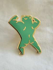 1/2pcs Fun Frog Brooch, Exercise Muscle Frog,Cute Accessories, - Green - View 5