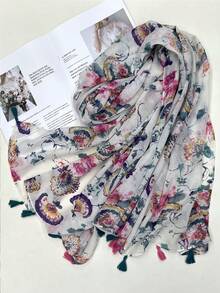 1條花卉印花甜美&年輕&清新&優雅&有感染力的女士圍巾 - 白色 - 查看 2