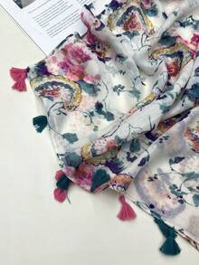 1條花卉印花甜美&年輕&清新&優雅&有感染力的女士圍巾 - 白色 - 查看 5