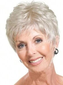 女士時尚10吋白色短卷毛&鬆軟合成纖維帶劉海假髮,適合日常穿著 - 白色 - 查看 2