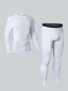 Conjunto deportivo de hombre de estilo novio con compresión elástica y transpirable, de secado rápido, apto para correr, baloncesto, ciclismo, etc. Cómodo conjunto de pantalón largo y manga larga de dos piezas