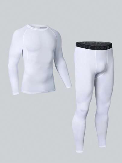 Conjunto de roupas esportivas masculinas fitness, musculosas, de secagem rápida, estilo namorado, respirável, para academia ao ar livre, adequado para corrida, basquete, ciclismo, etc. Calças compridas confortáveis de manga comprida, estilo namorado, roupas masculinas de duas peças