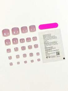 24入組簡約方形假指甲帶閃亮邊，指甲貼片展示白足趾，預製美甲貼紙按壓式指甲美甲用品 - 彩色 - 查看 2