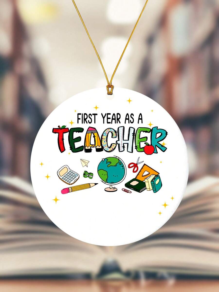 1入組「我是教師的第一年」鉛筆＆地球儀＆教育工具亞克力圓形掛飾(適用於牆/窗),教師讚賞/學年結束/開學/畢業/教師節紀念禮物 - 彩色 - 查看 1