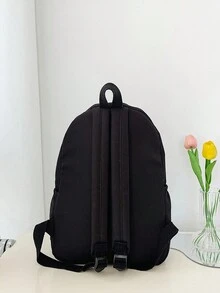 Letter M And Flower Pattern Backpack,Fashion Versatile Bag,Students Schoolbag, Students Commuter Bag For Daily Use, Outdoor Travel Bag, Lightweight Portable Backpack, Travel Essentials, Lightweight  Storage Bag, Suitable For Business Trips, Personal Travel, And Gifts For Family And Friends - Black - View 5
