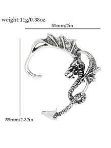 1pc Women's Gothic Punk Dragon Earring With Dark Metal Design, Suitable For Daily Wear - Silver - View 3