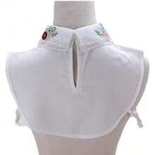 女性蕾絲雪紡可拆卸史努比襯衫假領子刺繡花假半身衣領 - 白色 - 查看 4