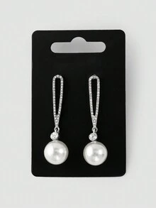 1對女性用珍珠吊墜休閒裝飾耳環,適合外出佩戴 - 銀色 - 查看 1