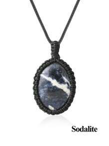 1個橢圓自然石項鍊水晶項鍊,繩套裝自然石英項鍊,適用於女士男士編織靈性飾品 - Necklace - 查看 22