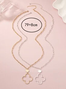 1pc Fashionable Simple Elegant Hollow Out Lucky Clover Pendant Necklace, Cold Tone - Clover - View 5