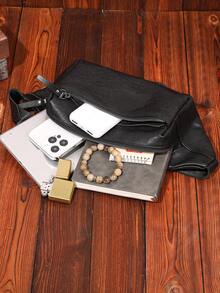 轻便男士腰包胸包斜挎包单肩多功能通勤休闲单肩包商务防水情人节男士礼物 - 黑色 - 查看 10