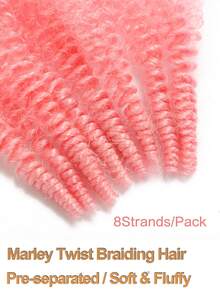 1入組粉色色調聚酯纖維預分離扭繞辮髮套，適用於辮髮/損壞柔軟髮質，合成材質 - 淺粉色 - 查看 4