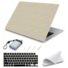 5 In 1 Compatible With Macbook Air 13.6 Inch M2 Case 2022 2023 Model A2681 With 13.6" Retina & Touch ID, Crystal Transparent Hard Case & Keyboard Cover & Polishing Cloth & OTG Adapter, Golden Rhinestone Line - Transparent Clear Shell Gold Rhombic Grid - View 2