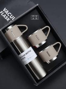 Vaso Termo con Set de 3 Tazas Vaccum Para Frío y Caliente - Marrón - Ver 2
