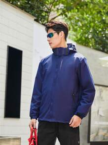 男士可拆式3合1戶外秋冬運動防風帽夾克 - 藏蓝色 - 查看 1