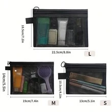 1個透明收納網格化妝收納袋,多功能旅行便攜袋,口紅護膚品收納洗臉化妝包, 灰色和黑色,多個尺寸可用 - 彩色 - 查看 7