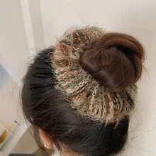 1pc Women's Sweet Woolen Hair Tie Knit Rainbow Plush  Ring Hair Accessory With Lace Bowknot Elastic Band - Multicolor - View 5