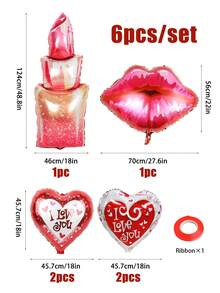 6入組情人節愛你氣球套裝,包括18寸紅白色愛心形氣球、口紅形狀氣球、唇形氣球,適用於情人節派對、紀念日、浪漫特別夜晚裝飾 - 彩色 - 查看 2