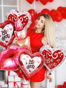 6入組情人節愛你氣球套裝,包括18寸紅白色愛心形氣球、口紅形狀氣球、唇形氣球,適用於情人節派對、紀念日、浪漫特別夜晚裝飾 - 彩色 - 查看 4