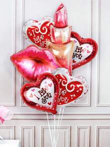 6入組情人節愛你氣球套裝,包括18寸紅白色愛心形氣球、口紅形狀氣球、唇形氣球,適用於情人節派對、紀念日、浪漫特別夜晚裝飾 - 彩色 - 查看 3