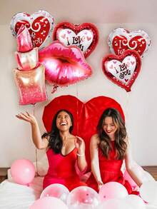 6入組情人節愛你氣球套裝,包括18寸紅白色愛心形氣球、口紅形狀氣球、唇形氣球,適用於情人節派對、紀念日、浪漫特別夜晚裝飾 - 彩色 - 查看 5