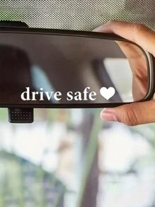 1pc "Drive Safe"  Car Sticker, English Love Sticker, Car Rearview Mirror Sticker - White - View 3