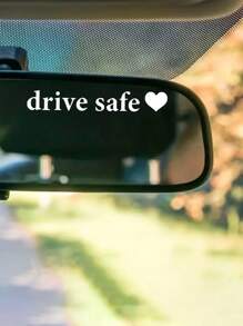 1pc "Drive Safe"  Car Sticker, English Love Sticker, Car Rearview Mirror Sticker - White - View 1