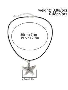 1pc Personalized Asymmetrical Starfish Pendant Necklace, Beach Ocean Style, Adjustable Pu Leather Cord, Suitable For Men'S Daily Wear - Multicolor - View 4