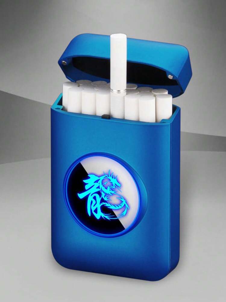 1 Unidade Estojo De Cigarro Eletrônico 2 Em 1 Novidade Com Tela De Luz Led  Com Padrão De Dragão, Suporta 19 Cigarros, À Prova De Umidade E Pressão,  Isqueiro Recarregável Por Usb