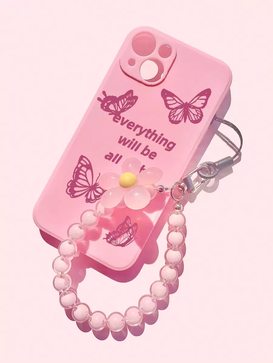 Phone Charm Brighten Up Your Compatible With IPhone With A Butterflies Pattern Simple Thickened Anti-Fall Phone Case Compatible With Iphone,International Version, Not The Domestic Version - Pink - View 1