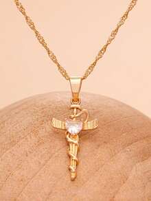 1 件 Ins 風格時尚動力翼與蛇紋石吊墜多巴胺項鍊,女孩權杖吊墜項鍊 - 少女力量之翼權杖吊墜項鍊 - 查看 2