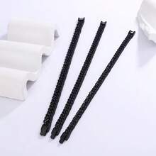 PMKMKM 1條簡約時尚的黑色鈦鋼雙編織手鍊,18k鍍金,手工鍊式珠寶飾品 - 黑色 - 查看 7