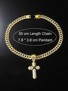 1pc Bling Chain Full Rhinestone Classic Cross Pendant Men'S Hip Hop Style Personalized Necklace For Daily Wear Or Gift - Yellow Gold - View 4