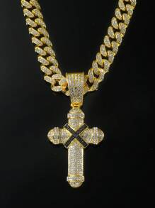 1pc Bling Chain Full Rhinestone Classic Cross Pendant Men'S Hip Hop Style Personalized Necklace For Daily Wear Or Gift - Yellow Gold - View 2