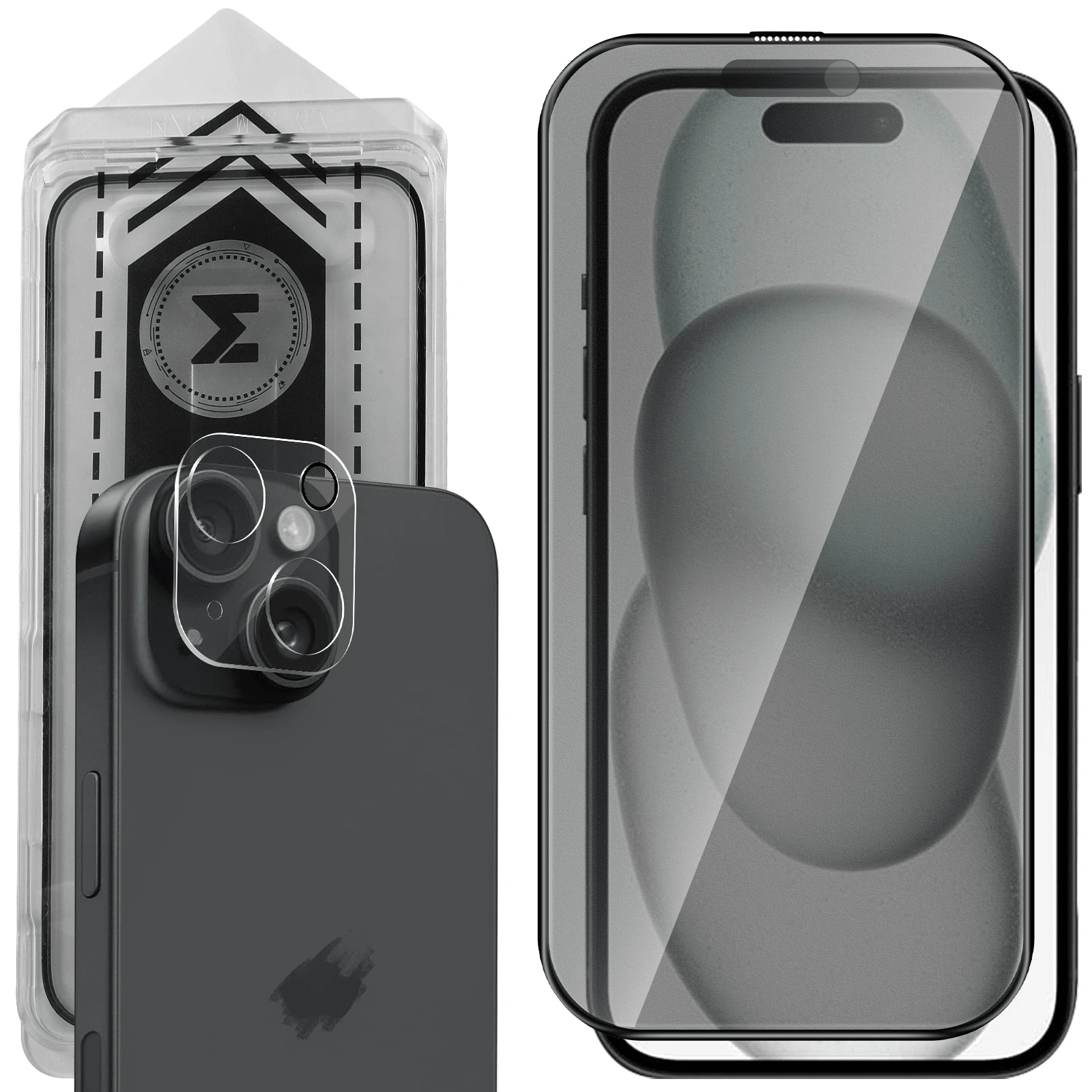 隱私鋼化玻璃螢幕保護貼，適用於 iPhone 15/15 Pro/15 Plus/15 Pro Max，附有鏡頭保護貼，抗眩光、易安裝 - 防窺強化玻璃手機膜 - 查看 1