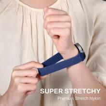 Braided Straps Compatible With Samsung Galaxy Watch 6/Watch 5/Watch 4 40mm 44mm Strap, Elastic Sport Strap Compatible With Galaxy Watch Active 2/Watch 4 Classic/Watch 6 Classic/Watch 5 Pro - Blue - View 2