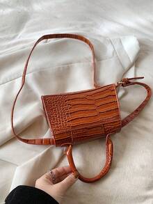 Dedoo 春夏时尚大气女神范靓丽百搭手提单肩斜跨通勤石纹迷你小方包小号手提小方包2024时尚休闲女包新款夏季斜挎包潮流美美哒 - 棕色 - 查看 8