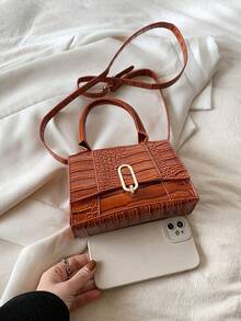 Dedoo 春夏时尚大气女神范靓丽百搭手提单肩斜跨通勤石纹迷你小方包小号手提小方包2024时尚休闲女包新款夏季斜挎包潮流美美哒 - 棕色 - 查看 7