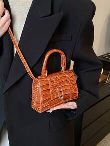 Dedoo 春夏时尚大气女神范靓丽百搭手提单肩斜跨通勤石纹迷你小方包小号手提小方包2024时尚休闲女包新款夏季斜挎包潮流美美哒 - 棕色 - 查看 3