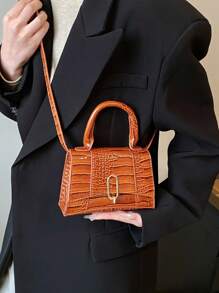 Dedoo 春夏时尚大气女神范靓丽百搭手提单肩斜跨通勤石纹迷你小方包小号手提小方包2024时尚休闲女包新款夏季斜挎包潮流美美哒 - 棕色 - 查看 4