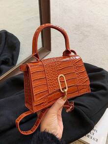 Dedoo 春夏时尚大气女神范靓丽百搭手提单肩斜跨通勤石纹迷你小方包小号手提小方包2024时尚休闲女包新款夏季斜挎包潮流美美哒 - 棕色 - 查看 6