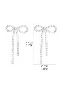 Retro Shining Tassel Club Bowknot Crystal Rhinestone Earrings Stud Wedding Party Graduation Jewelry 1 Pair - Silver - View 5