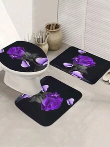 4pcs/Set Floral Printed Shower Curtain And Bathroom Mat Set, With 12 Hooks, For Bathroom Seat, Anti-Slip Mat, Waterproof Curtains, Home Bathroom Decor Accessories - Multicolor - View 2