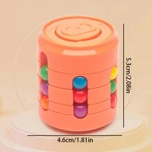 1入新款2合1豆手指陀螺玩具,立方體和旋轉球式緩解壓力注意力玩具,適合青少年和成人 - 橘色 - 查看 2